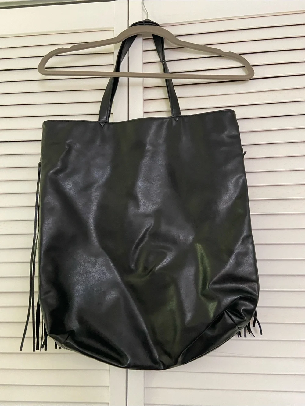 Victoria's Secret Black Fringe Faux Leather Tote with Logo Edgy